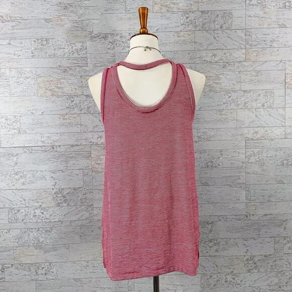 Loft red striped back cutout tank top sleeveless raspberry red - Picture 3 of 5
